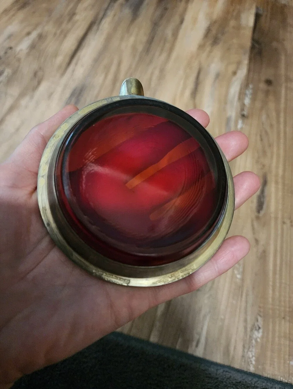 Vintage bernard rice and sons silver or brass ashtray with amber glass